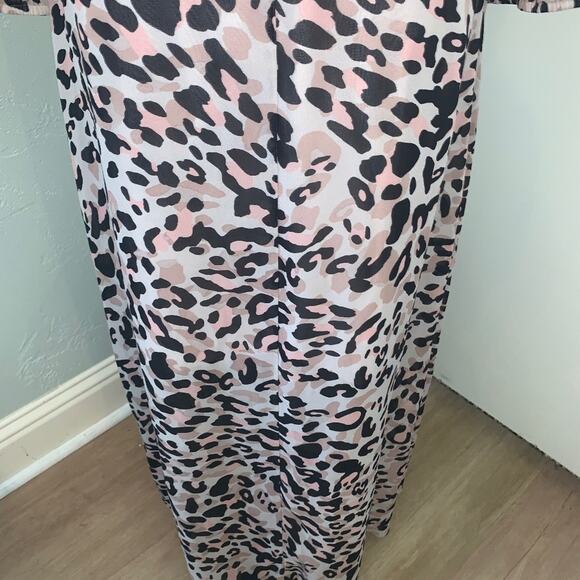 Eliza J. Animal print cheetah pink black midi maxi wrap v neck dress flowy sz 6 - Picture 5 of 16